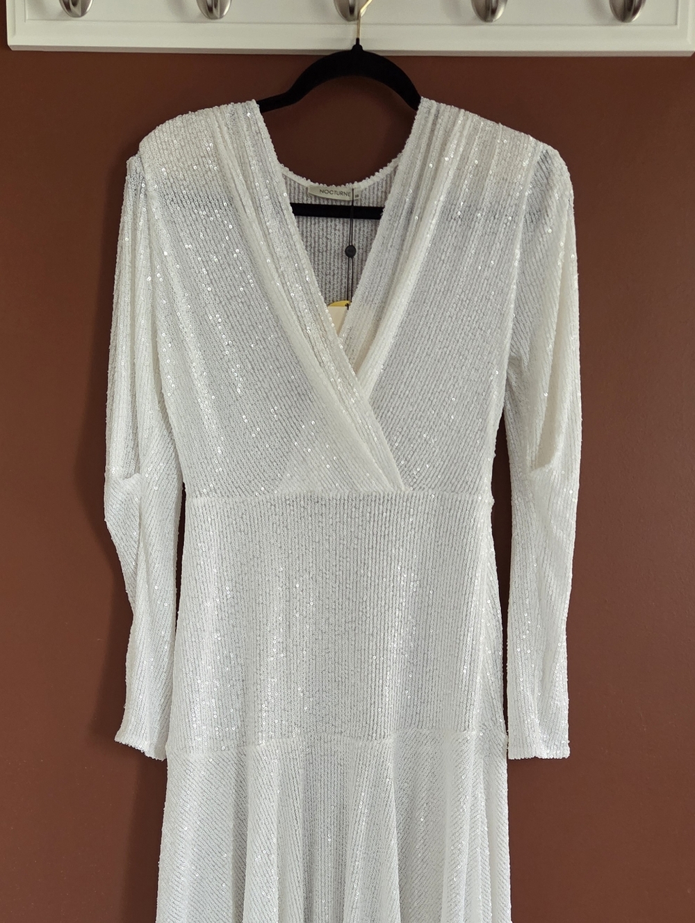 Nocturne White Sequin Long-Sleeve Maxi Dress (Size 38 ≈ US S/M) NWT